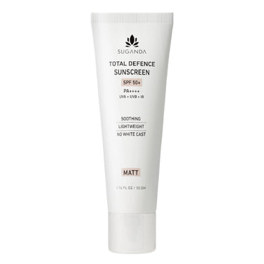 SUGANDA SKINCARE Total Defence Sunscreen | SPF 50| PA++++ | For UVA, UVB & IR Protection | NO WHITE CAST | 50g | with VITAMIN E, NIACINAMIDE & HYALURONIC ACID | ALL SKIN TYPES | MATTE